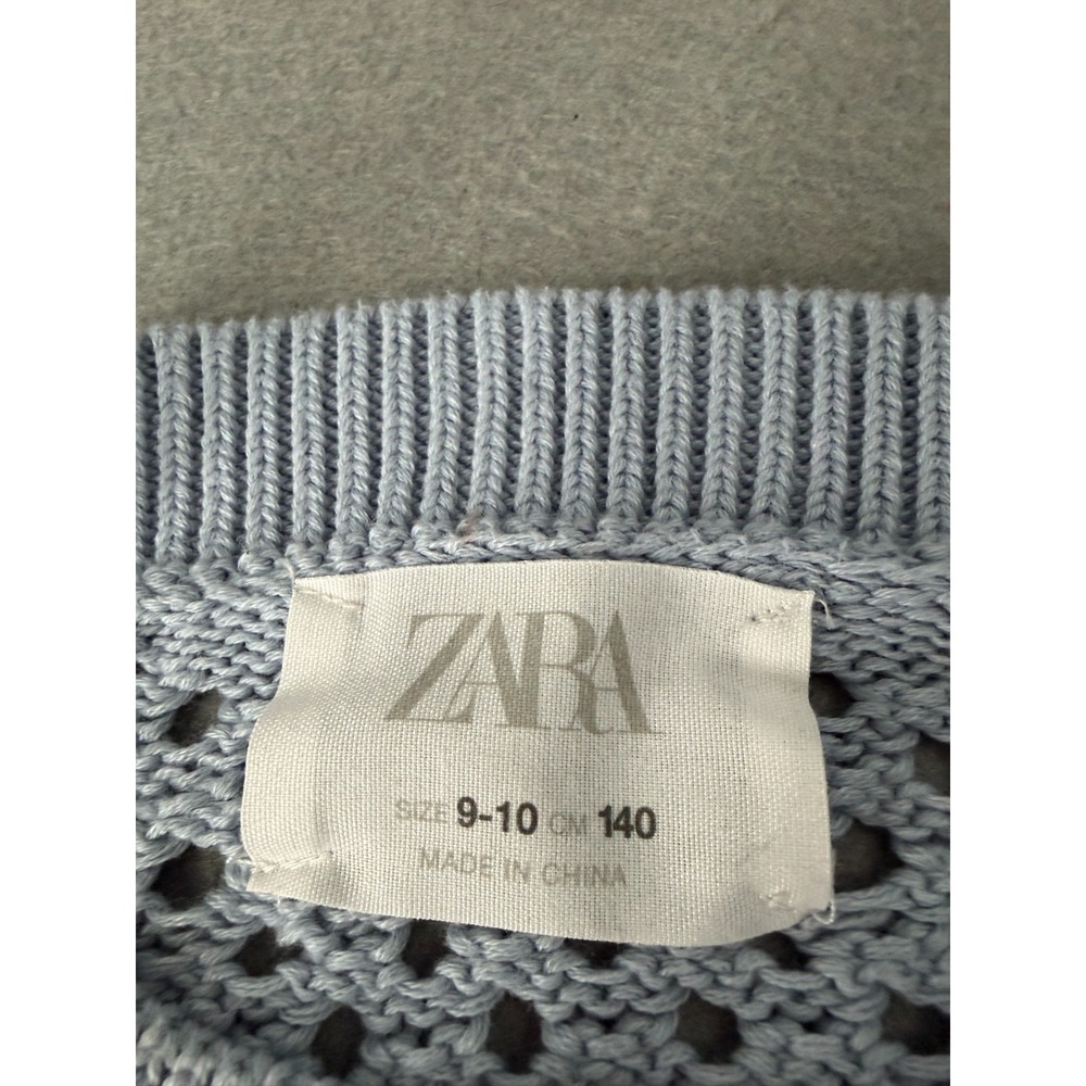 ZARA Sweater Girls 9/10 Blue Open Knit Crochet Cropped Coastal Soft Girl Boho - Picture 7 of 10